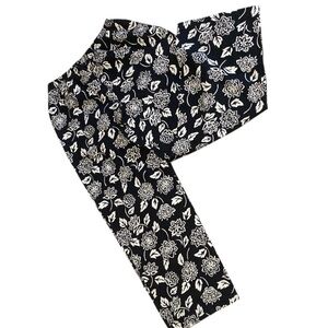 Coldwater Creek Linen Pants Black Floral Relaxed Wide Leg Pull on Coastal Beachy